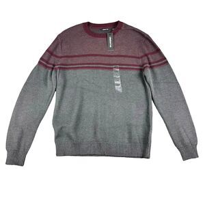 Liz Claiborne Sweater Men's Large Gray Red Pullover Color Block Striped Top NWT